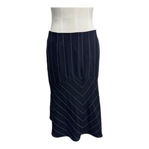 Yansi Fugel Black Pinstripe Flared Hem Knee Length Office Career‎ Skirt Size 6